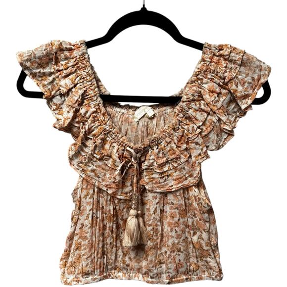 Love Shack Fancy Pink Floral Ruffle Dorin Cotton Crop Top Womens Small - Picture 3 of 8